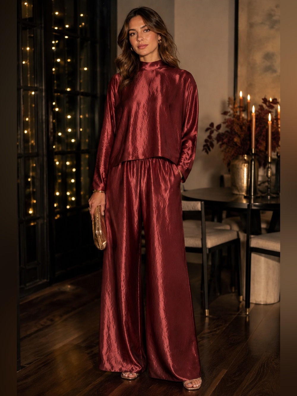 🍷 Amanda Uprichard Russet Hammered Satin 2-Piece Set ✨